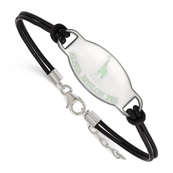 Sterling Silver Alpha Epsilon Phi Enamel Leather Bracelet - 7 in. - Picture 1 of 3